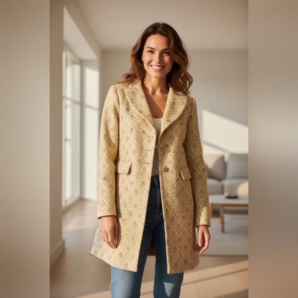 DALIA Elegant Cream Patterned Women's OVERBLAZER - Picture 3 of 8